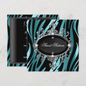 Sweet 16 Birthday Blue Zebra Black Stripe Kaart (Voorkant / Achterkant)