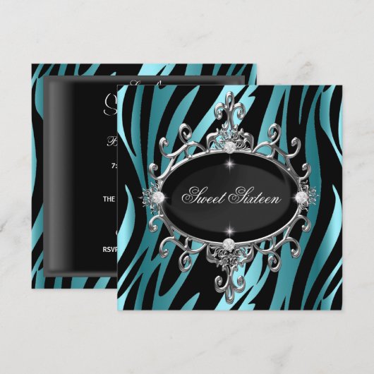 Sweet 16 Birthday Blue Zebra Black Stripe Kaart (Voorkant / Achterkant)