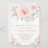 Sweet 16 Birthday Blush Gold Floral Sweet Sixteen Kaart (Voorkant)