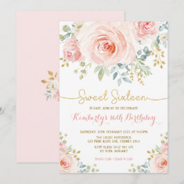 Sweet 16 Birthday Blush Gold Floral Sweet Sixteen Kaart