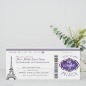 Sweet 16 Birthday Boarding Pass naar Parijs Kaart (Staand voorkant)