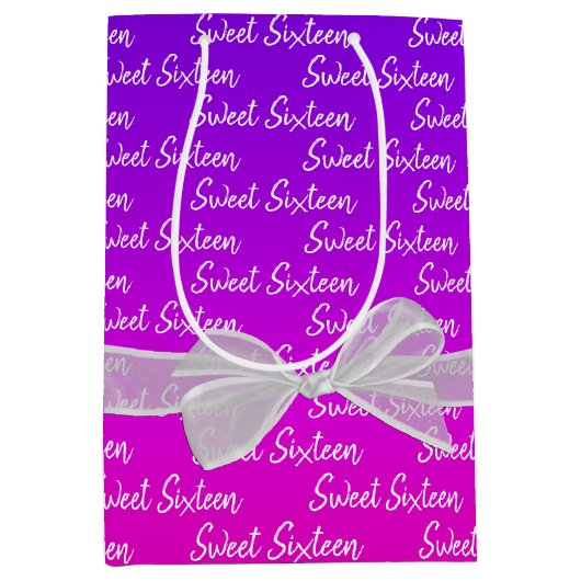 Sweet 16 Birthday Bow op Neon Medium Cadeauzakje (Voorkant)