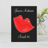 Sweet 16 Birthday Bright Red Lips op Black 3 Kaart (Staand voorkant)