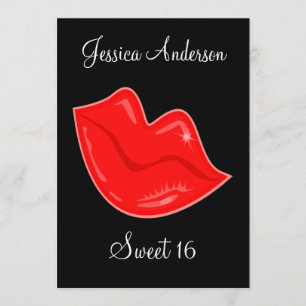 Sweet 16 Birthday Bright Red Lips op Black 3 Kaart