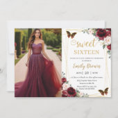 Sweet 16 Birthday Burgundy Blush Floral Butterfly  Kaart (Voorkant)