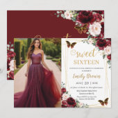 Sweet 16 Birthday Burgundy Blush Floral Butterfly Kaart (Voorkant / Achterkant)