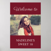 Sweet 16 Birthday Burgundy Name Photo Welcome Poster (Voorkant)
