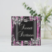 Sweet 16 Birthday Butterfly Zebra Black Pink Kaart (Staand voorkant)
