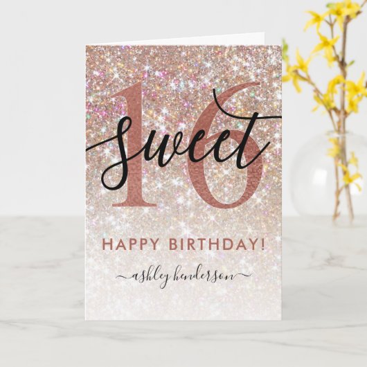 Sweet 16 Birthday Chic Glitter Ombre Kaart (Gele Bloem)