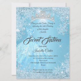 Sweet 16 Birthday Cinderella Blue Snowflake Winter Kaart