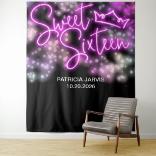 Sweet 16 Birthday Colorful Neon Glow-achtergrondve Wandkleed