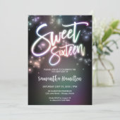 Sweet 16 Birthday Colorful Neon Glow Dark Party Kaart (Staand voorkant)