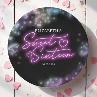 Sweet 16 Birthday Colorful Neon Glow Dark Party Papieren Bordje
