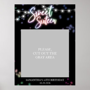 Sweet 16 Birthday Colorful Neon Glow Dark Party Poster