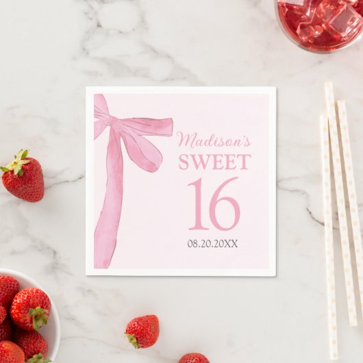 Sweet 16 Birthday Coquette Pink Bow Personalized  Servet (Insitu)