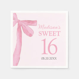 Sweet 16 Birthday Coquette Pink Bow Personalized  Servet