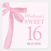 Sweet 16 Birthday Coquette Pink Bow Personalized  Vierkante Sticker (Voorkant)