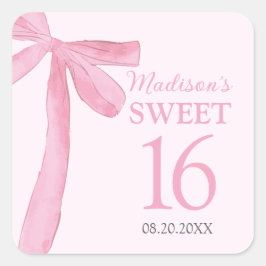 Sweet 16 Birthday Coquette Pink Bow Personalized  Vierkante Sticker