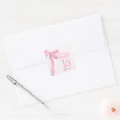 Sweet 16 Birthday Coquette Pink Bow Personalized  Vierkante Sticker (Envelop)
