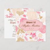 Sweet 16 Birthday Cottcore Floral Pink White Kaart (Voorkant / Achterkant)