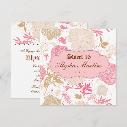 Sweet 16 Birthday Cottcore Floral Pink White Kaart (Voorkant / Achterkant)