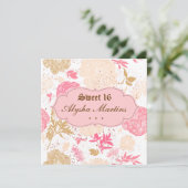 Sweet 16 Birthday Cottcore Floral Pink White Kaart (Staand voorkant)