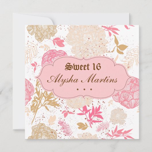 Sweet 16 Birthday Cottcore Floral Pink White Kaart (Voorkant)
