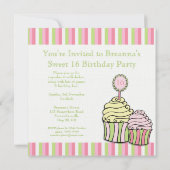 Sweet 16 Birthday Cupcake Parlor Striped Party Kaart (Achterkant)