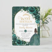 Sweet 16 Birthday Emerald Green Floral Princess Kaart (Staand voorkant)