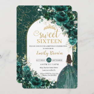 Sweet 16 Birthday Emerald Green Floral Princess Kaart