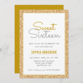 Sweet 16 Birthday Faux Gold Glitter Kaart