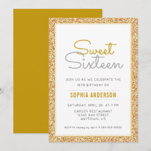 Sweet 16 Birthday Faux Gold Glitter Kaart