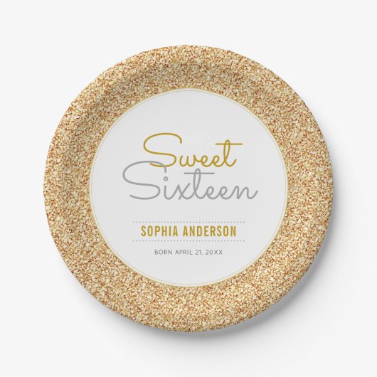 Sweet 16 Birthday Faux Gold Glitter Papieren Bordje (Voorkant)