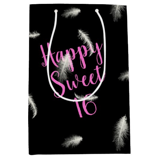 Sweet 16 Birthday Feathers Medium Cadeauzakje (Voorkant)