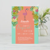 Sweet 16 Birthday Flamingo Luau Palm Tree Beach Kaart (Staand voorkant)