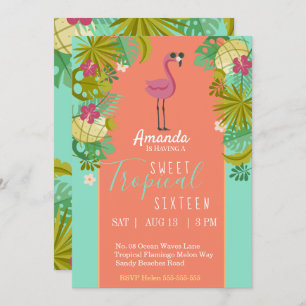 Sweet 16 Birthday Flamingo Luau Palm Tree Beach Kaart