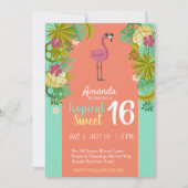 Sweet 16 Birthday Flamingo Luau Palm Tree Beach Kaart (Voorkant)