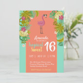 Sweet 16 Birthday Flamingo Luau Palm Tree Beach Kaart (Staand voorkant)