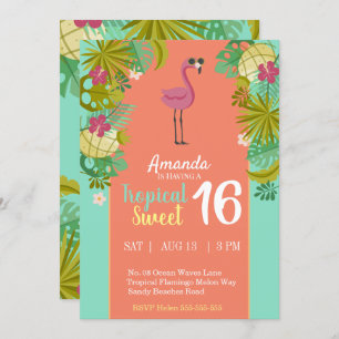 Sweet 16 Birthday Flamingo Luau Palm Tree Beach Kaart