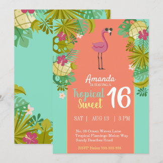 Sweet 16 Birthday Flamingo Luau Palm Tree Beach Kaart