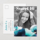 *~* Sweet 16 Birthday Foto BLAUWGROEN Abstract AP2 Uitnodiging Briefkaart (Voorkant / Achterkant)