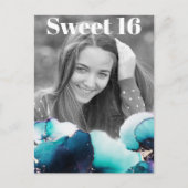 *~* Sweet 16 Birthday Foto BLAUWGROEN Abstract AP2 Uitnodiging Briefkaart (Voorkant)