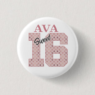 Sweet 16 Birthday Girl Roos Typografie Ronde Button 3,2 Cm
