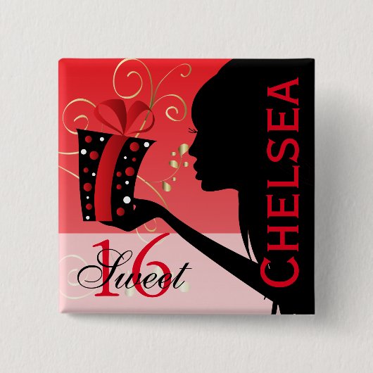 Sweet 16 Birthday Girl Vierkante Button 5,1 Cm (Voorkant)