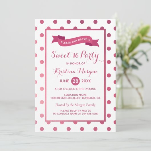 Sweet 16 Birthday Girly Pink Glitter Polk Stippen Kaart (Staand voorkant)