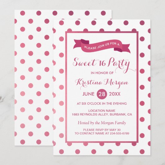 Sweet 16 Birthday Girly Pink Glitter Polk Stippen Kaart (Voorkant / Achterkant)