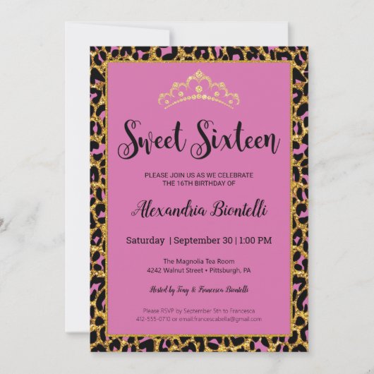 Sweet 16 Birthday|Girly Pink Leopard Gold Glitter Kaart (Voorkant)