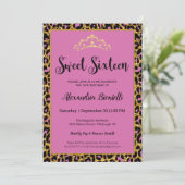 Sweet 16 Birthday|Girly Pink Leopard Gold Glitter Kaart (Staand voorkant)