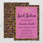 Sweet 16 Birthday|Girly Pink Leopard Gold Glitter Kaart (Voorkant / Achterkant)