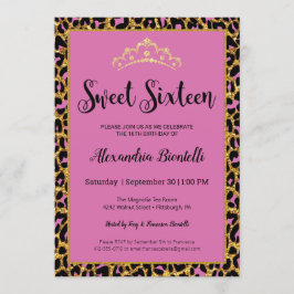 Sweet 16 Birthday|Girly Pink Leopard Gold Glitter Kaart